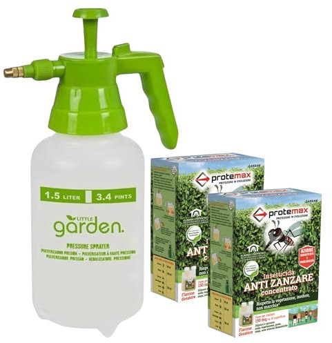Kit Insetticida: 2x Insetticida Anti Zanzare Concentrato, Con Flacone Dosatore, Dose Per Trattare 150mq ca. Di Superficie + Nebulizzatore a Pressione 1,5L