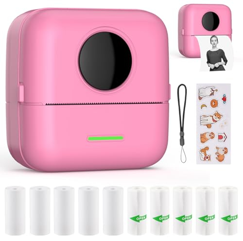 HuiJuKeJi Mini Drucker, Taschendrucker, Mini Fotodrucker für Smartphone, Sticker Drucker, Thermo Fotodrucker für Journal, Reisen Logo, Notizen, Journal, Liste, Memo (Rose)