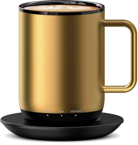 VSITOO S3PLUS Smart Temperature Control Heated Coffee Mug - Manual and APP Controlled, Rechargeable or Battery Powered, LED Light (14 oz Gold)