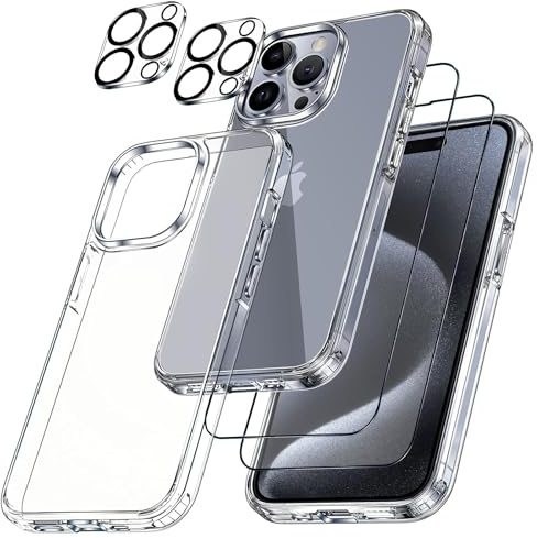 zonyee [5 en 1] Coque pour iPhone 15 6,1 avec 2 Protections D'écran en Verre Trempé et 2 Caméra Protecteur, Protection Housse Etui en Transparent TPU, Antirayures Dureté 9H HD Film de Protecteur