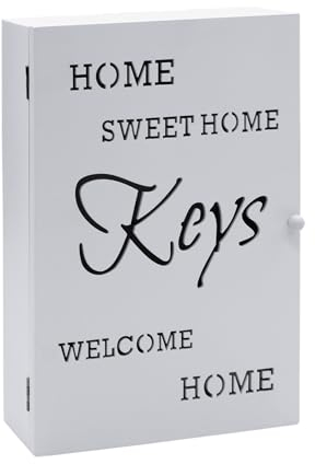 Holz Schlüsselkasten Keys weiß mit 6 Haken - 32 x 22 cm - Schlüssel Schrank zum Aufhängen - Schlüsselbox Schlüsselhaken Schlüsselablage Landhaus Stil