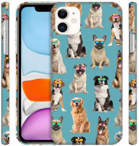 GlamCase for iPhone 11, iPhone 11 Case - Dog Pattern With Sunglasses Teal Design Printed Slim Fit Cute Plastic Hard Protective Designer Back Phone Case/Cover for iPhone 11.