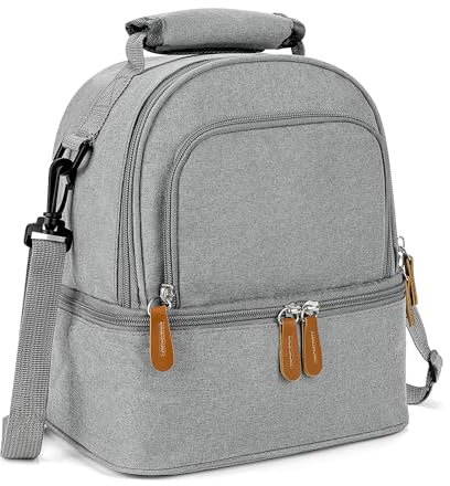 Linkidea Lunch Bag for Women & Men, Oxford Insulated Lunch Bag with 2 Layers, Reusable Lunch Tote Bag Fits Work, Daily Use, Compatible with Crock Pot, DUPASU, Aotto, LUNCHEAZE (Grey)