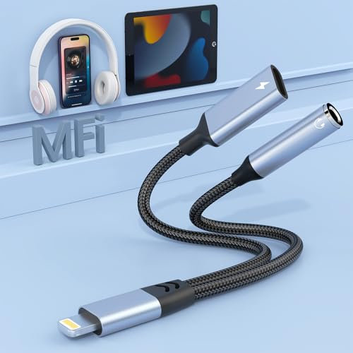 Gogerit Lightnning to 3.5mm Headphone Jack Adapter,Phone to 3.5mm Headphone Audio Jack and Charger Cable,i Phone Aux Splitter Support Music+Charge+HiFi+Control