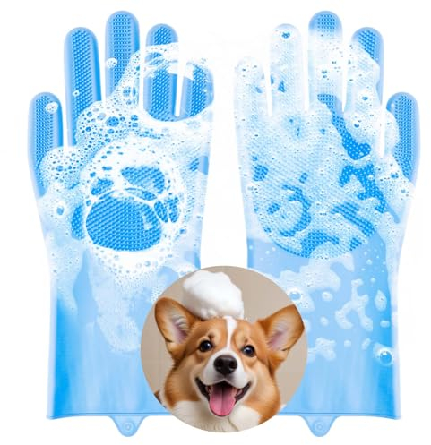 AOZUO Waschhandschuhe für Hunde und Katzen, Fellpflegehandschuhe für Haustiere aus Silikon, hitzebeständige Badehandschuhe, Badehandschuhe für Haustiere zum Massieren, Schrubben und Haarentfernen
