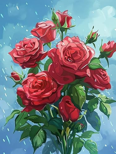 Pavemlo Diamond Painting Kits Rote Rose, DIY 5D Diamant Stickerei Malerei Kits Blume, Full Drill Kristall Set Strass Stickerei Bilder DIY Diamant Malerei für House Wall Dekoration 30x40cm