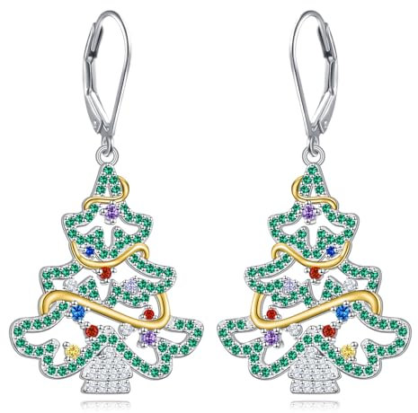 HOOHWE Weihnachtsohrringe Weihnachtsbaum Ohrringe für Frauen Dangle Leverback Winter Weihnachten Schmuck für Frauen