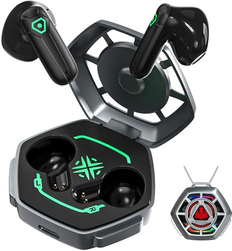 ANCwear True Wireless Earbuds, Bluetooth Headphones, Ear Buds with Metal chain & USB-C Charging Case,Mecha desgin with Customizable stickers for Teens,Young Adults (Ash) (Ash)