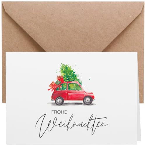 ZETTMANN® 20er Premium Weihnachtskarten mit Umschlag Set - 10 Weihnachtskarten und 10 Umschläge für Weihnachtskarte Klappkarten (Auto)