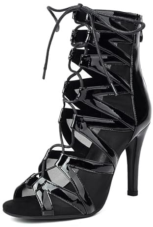 RUYBOZRY Scarpe da Ballo Donna Stivaletti Ballo Latino Americano Salsa e Bachata con Tacco 9.5cm Suola Scamosciata EU 38