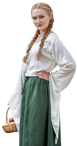 Leonardo Carbone® Damen Bluse Trompetenärmel-Bluse Irma | Schnürung Am Rücken | Bewegungsfreiheit | Karneval, Halloween, Cosplay, LARP, Mittelalter, Wikinger | 100% Viskose Natur S