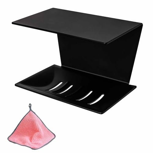 1 Selbstklebende multifunktionale Seifenschale (Seifenhalter) mit Ablagefläche zur Verwendung in Dusche,Bad,Badewanne.Installation ohne Bohren von Löchern (1, allgemein schwarz, Größe A)