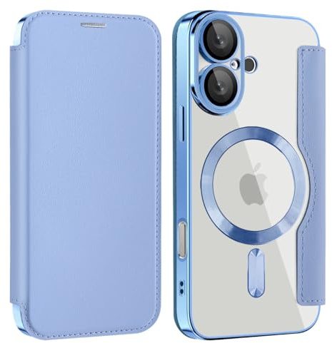 Sitthyw Custodia per iPhone 11, in pelle, compatibile con mag-Safe, trasparente, con scomparto per carte di credito, in pelle PU, antiurto, antigraffio, colore: azzurro