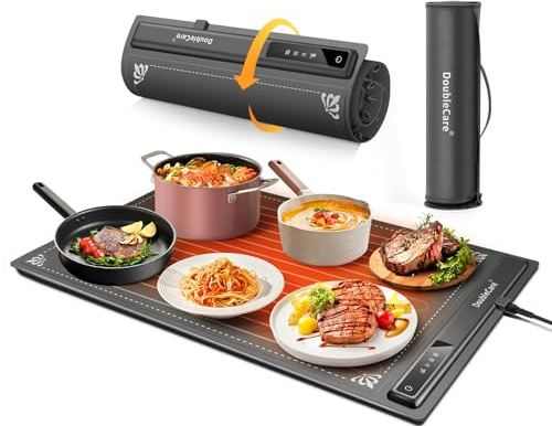Tappetino Riscaldante in Silicone per Cibo,Vassoio Elettrico Riscaldante Pieghevole con 5 Livelli di Temperatura e Timer da 4 Ore,Tappetino Riscaldante Portatile e Rapido per Feste,Quotidiano a Casa
