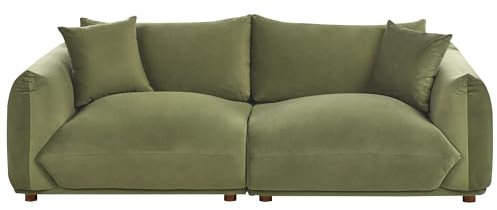 Beliani 3-Sitzer Sofa Grün Samt Weich Gepolstert mit 2 Kissen Breite Armlehnen Lose Rückenkissen Modern Wolkenoptik Polstersofa für Wohnzimmer