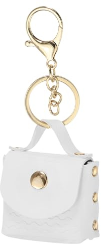 PATIKIL Mini Llavero De Bolso para Mujeres, Bolsa Elegante Y Bonita De Cuero PU Llaveros Creativos para Maquillaje Tarjeta Cable De Datos Organizador Estuche con Cremallera, Blanco