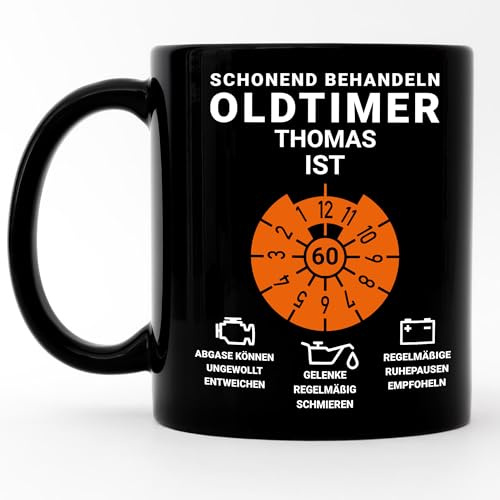 Kiddle-Design Personalisierte Tasse 18. Geburtstag, Schonend behandeln Oldtimer ist 18, 18ter Geburtstag Lustiges Geschenk Mann Frau, Tasse Allblack