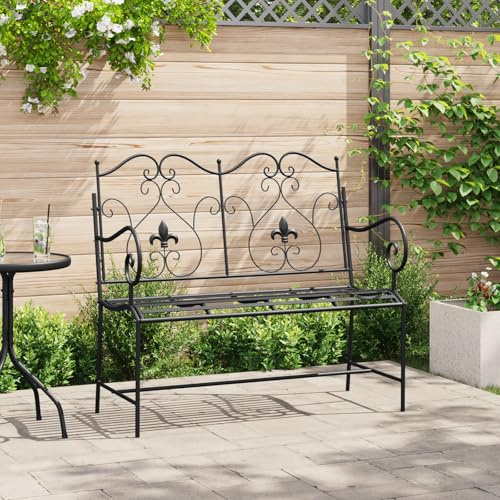 IBUQDDV Außenbank Schwarz Metall Standard Robust Gartenbank mit Pulverbeschichtung für Terrasse Garten Balkon Bequeme Sitzgelegenheit Langlebiges Eisen Design