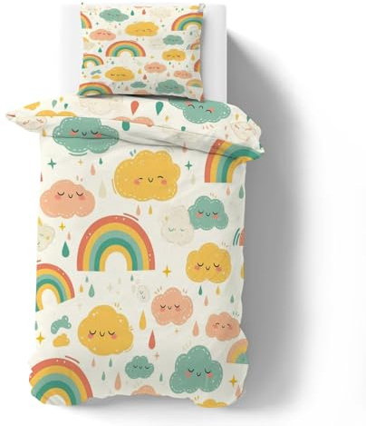 SYHIEGO Kinderbettwäsche 90x120 cm mit Cartoon-Regenbogen Muster, Wolken Print, Bettbezug mit Kissenbezug 40x60 cm, Reißverschluss, für Jungen und Mädchen -AAa34