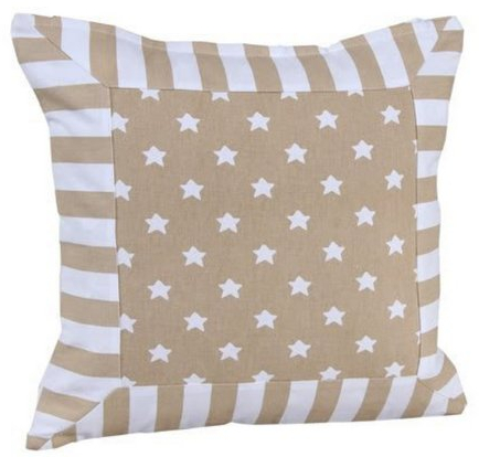 Homescapes Beiger Kissenbezug mit Sternen und Streifen, dekorative Kissenhülle 60 x 60 cm im Patchwork-Stil für Zierkissen/Deko-Kissen aus 100% Baumwolle mit Reißverschluss