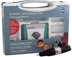 Pebaro 0208 Gravierset Graviergerät, 3 keramische Schleifstifte, 1 diamantierter Schleifstift, 1 Bohrer, 2 Fräser im Koffer; Basteln, Gravieren, Verzieren von Glas, Spiegel, Keramik, Porzellan, Metall