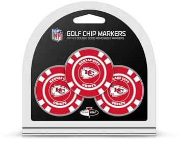 Team Golf NFL Kansas City Chiefs 3 Pack Golf Chip Ball Markers, Poker Chip Size with Pop Out Smaller Double-Sided Enamel Markers