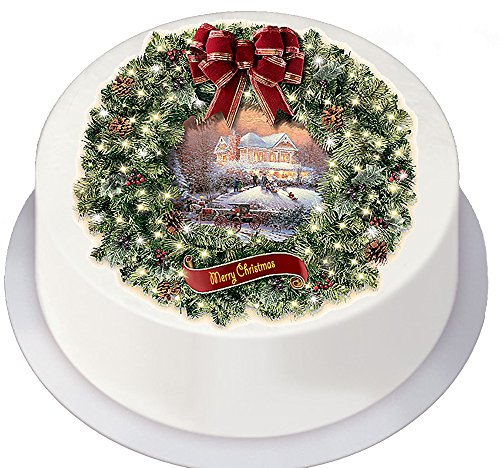 Christmas Vintage Traditional Style Wreath on Decor Icing Sheet Edible Cake Topper - Perfect for Decorating Larger Cakes
