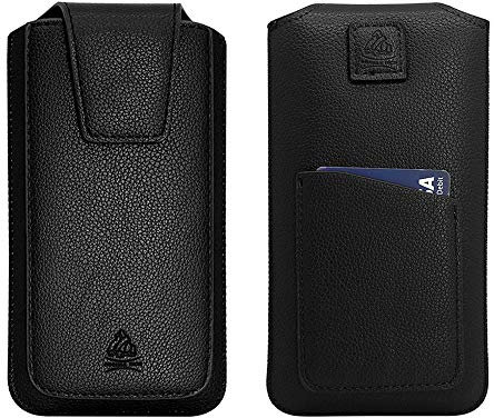 Genuine Gorilla Tech™ Leather Pouch for Apple iPhone 8 Plus; 7 Plus; 6S Plus; 6 Plus; Pull Up Case Sleeve with Card Slot, Magnetic Closure Flip and Pull Tab Internal Microfiber Lining – Black Leather Cover with Card Holder