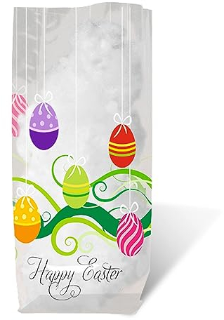 Ursus 5260000 - Geschenk Bodenbeutel, Frohe Ostern, 10 Stück, aus lebensmittelechter Folie, ca. 14,5 x 23,5 cm, transparent, bedruckt, ideal für kleine Überraschungen