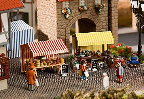 FALLER FA180614 - Wochenmarkt II Blumen- und Käsestand, Weiss/Opulenter Garten