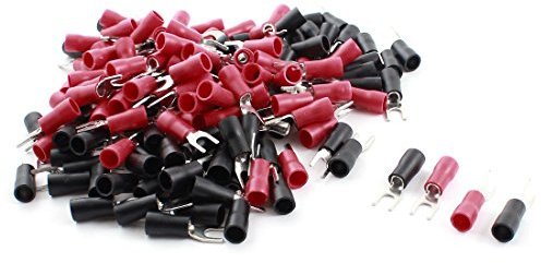 sourcing map 160 Pcs SV3.5-4 Black Red Insulated Fork Terminal Connector 14-12AWG