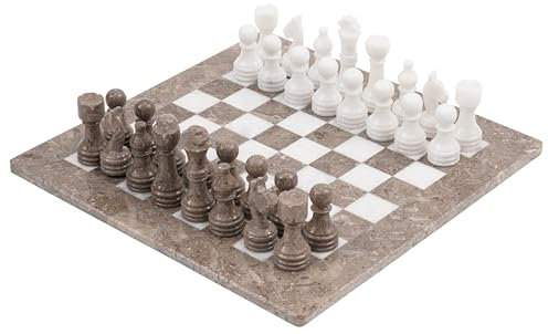 Radicaln Marble Chess Set 38.1 cm Inches Handmade Grey Oceanic and White Classic Board Game, Family Board Games for Adults, Luxury Marble Chess Boards & Pieces for Gifts