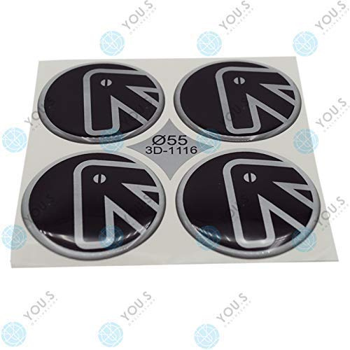 4 x YOU.S Nabenkappen Silikon Aufkleber 55,0 mm - schwarz silber Pfeil Logo selbstklebend