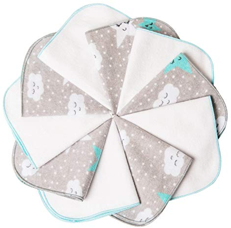 mimaDu - 10er Set Moltontücher Baby aus Baumwolle Oeko-TEX 25x25cm für Junge/Mädchen Babywaschlappen - Kinderwaschlappen als Feuchttücher-Ersatz & Baden - Mehrweg Waschlappen waschbar weiß/grau/türkis