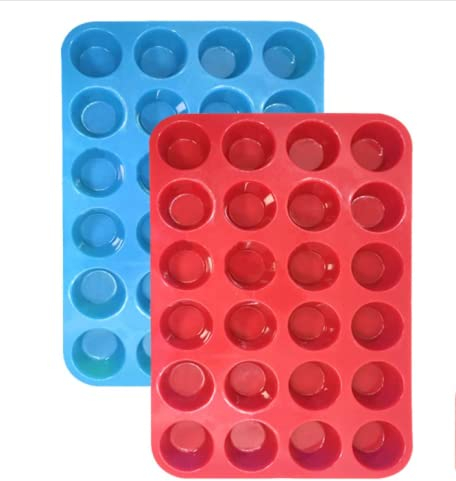 GOODGDN Molde De Silicona, 2 Piezas Bandeja para Magdalenas Molde de Silicona Grande para 24 Magdalenas Bandejas para Hornear Muffin Recubrimiento Antiadherente para Muffins, Cupcake, Brownie, Budín