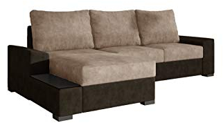 MOEBLO Ecksofa mit Schlaffunktion mit Bettkasten Couch L-Form Polstergarnitur Wohnlandschaft Polstersofa mit Ottomane Couchgranitur - Gomez (Dunkelbraun+Beige(Dora 28+Dora 21), Ecksofa Links)