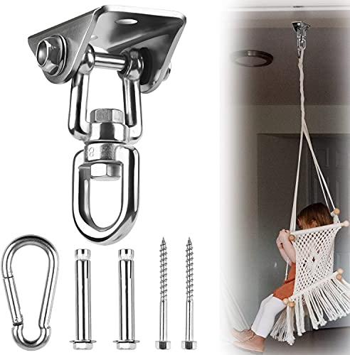 Szmqlm Gancio per Soffitto, 450 kg Gancio Amaca, Girevole a 360° Gancio soffitto, Gancio Sacco, Inossidabile Ancoraggio da Parete per Altalena,Sedia Sospesa,Amaca, Yoga, Sacco da Boxe