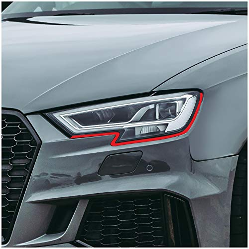 Devil Eye® Scheinwerferfolie rot Zierstreifen Dekor Dekorleiste Folie Flexibel für Scheinwerfer Kfz Auto Zubehör Selbstklebend KX004 (Kompatibel mit Audi A3 ab 2020)