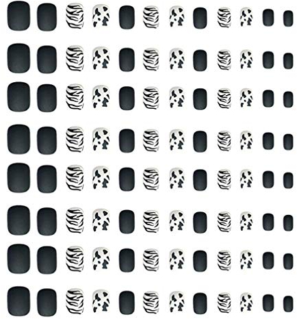 FRCOLOR Schwarze Weiße Kuh Matt Gefälschte Nagelpresse auf Gefälschten Nägeln Kunst Acryl Gefälschte Nägel Tipps Nachtclub Falsche Nägel Kits Quadratische Künstliche Nägel für Frauen Und