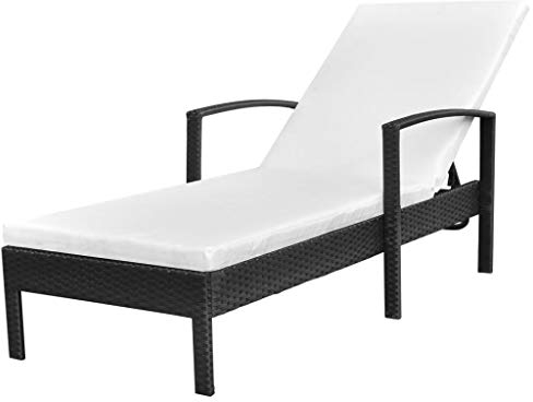 Ksodgun Sonnenliege mit Auflage Wellnessliege Gartenliege Liegestuhl Tagesbett Poly Rattan Schwarz