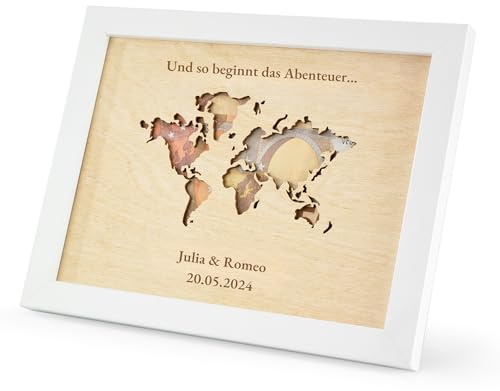 Geschenk Geldgeschenk Verpackung mit Weltkarte im Bilderrahmen I Hochzeit Personalisierung I Geschenkbox und Geldverpackung I Jubiläum I Reisen I Urlaub I Taufe I Geld Geschenkideen