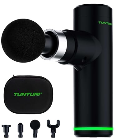 Tunturi MG30 Massagepistole Mini, Taschenformat, ultraleise Massage Pistole, Massage gun, Entspannung und Massage, Massagegerät mit 6 Geschwindigkeiten, 4 Kopfstücke