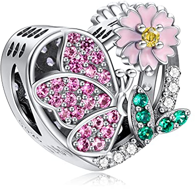 NINGAN Charms Lune et Astronaute pour Bracelet et Collier Pandora 925 Argent,Charms et Perles pour Femme Pendentifs Cœur Oxyde de Zirconium,Bon Mother Day et Saint Valentin Gift