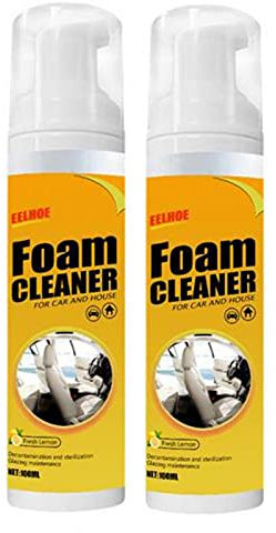 PW TOOLS 2×100ml Multifunction Foam Cleaner for Car and House, Multi Purpose Foam Cleaner for Deep Cleaning, All-purpose Household Cleaners for Kitchen, Bathroom, Car (Lemon Flavor)