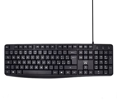 Ewent Tastiera cablata USB con digitazione silenziosa, Layout QWERTY Italiano per PC, Notebook, con sistemi Windows e OS, cavo 1.5m, nera