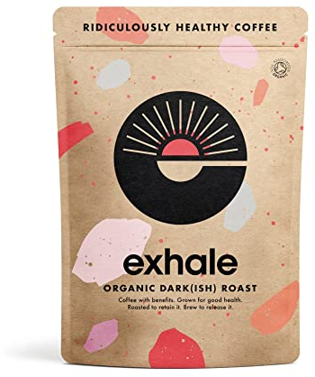 EXHALE Organic Ground Coffee - 450G PACK - Mycotoxin Free Single Origin and 100% Arabica Beans. For Cafetiere, Filter or AeroPress (Dark Roast)