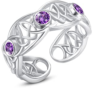Bague Améthyste, Noeud Celtique Améthyste Anneaux En Argent 925, Violet Amethyst Celtic Knot Amulet Ring, 925 Sterling Argnent Guérir Amethyst Bague,Bijoux Cadeau Pour Femmes Filles