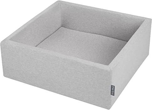 KiddyMoon Bällebad Bällepool Mit Bunten Bällen ∅ 7Cm Für Babys Kinder Quadrat, Hellgrau,90X30cm/KEINE Bälle
