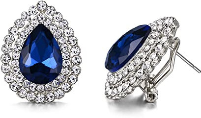 EVER FAITH Pendientes Mujer Cristal Austriaco Lágrima Aretes Elegantes de Tuerca para Niñas Azul Tono Plateado