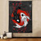 Japanischer Yin-Yang-Koi-Fisch-Wandteppich, kühles Rot und Schwarz, Anime-Sakura-Kunst, Wandbehang für Schlafzimmer, Wohnzimmer, Büro, Dekoration, 152 x 203 cm, asiatische Kirschblüten, Posterdecke